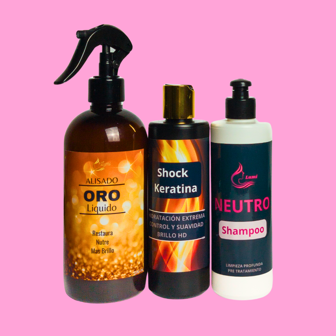 Alisado ORO líquido + Shock keratina + Neutro