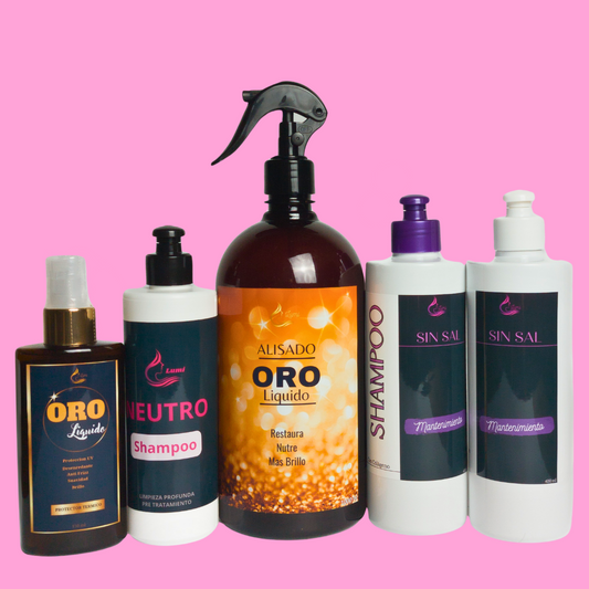 Alisado ORO lÍquido+ Shampoo sin sal+ Crema+ Protector térmico+ Neutro