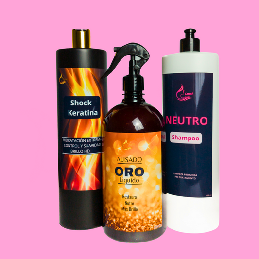Alisado ORO lÍquido+ Neutro +Shock keratina